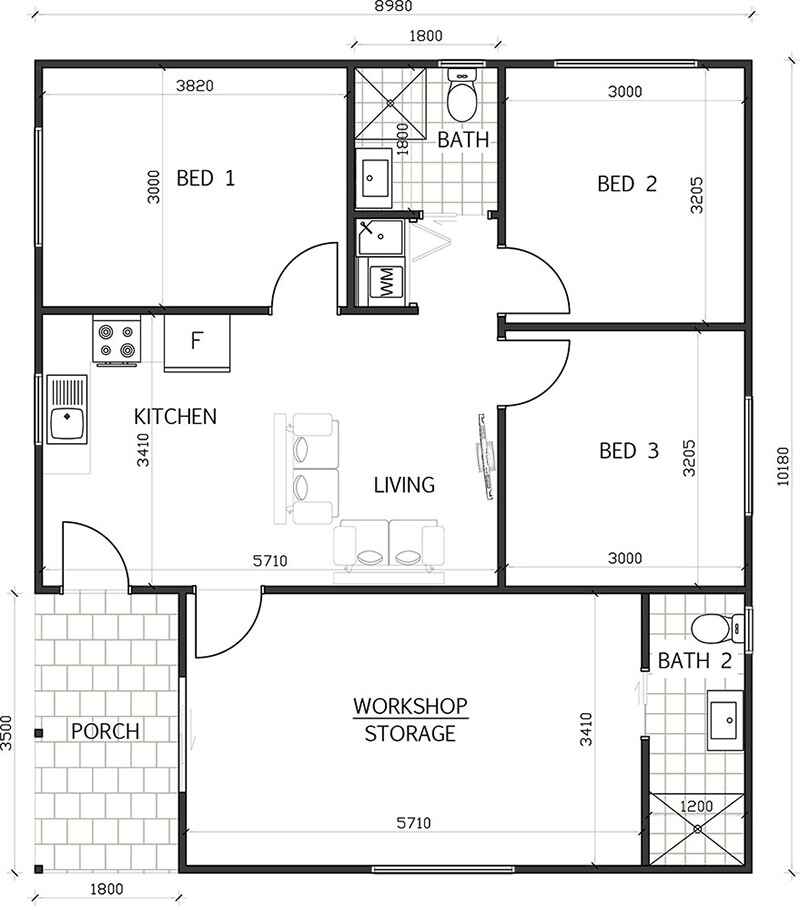 3 bedroom granny flats design in sydney